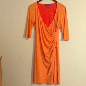 Orange, wrap dress.